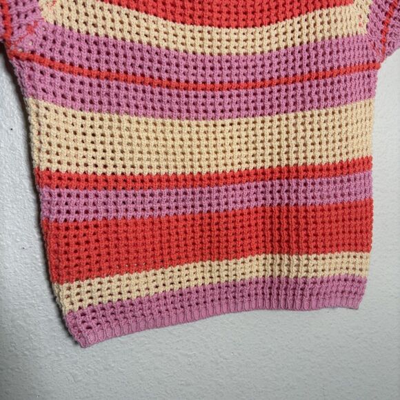 Full Tilt Sweater Women's Small Striped Crochet Knit Cropped Square Neck Top - Picture 3 of 7